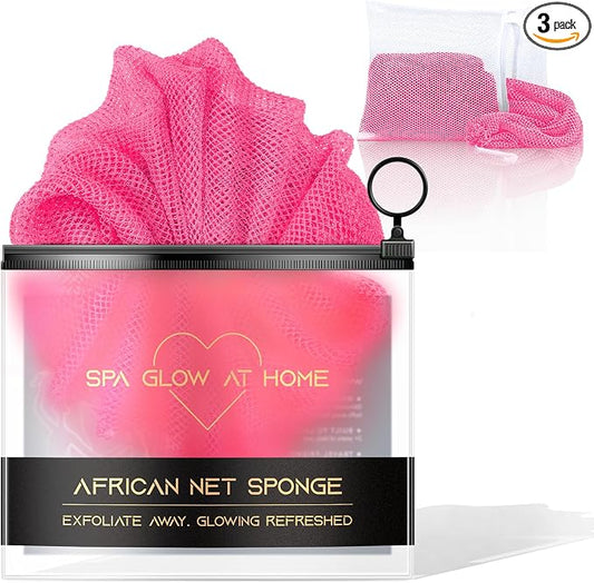 African Net Sponge - Deep Exfoliating Body Scrubber - Ultra Long African Net Sponge Reaches All Back Areas, Gently Buffs Away Dry Flaky Skin for a Renewed Feel, Home Spa Experience（Rose red）