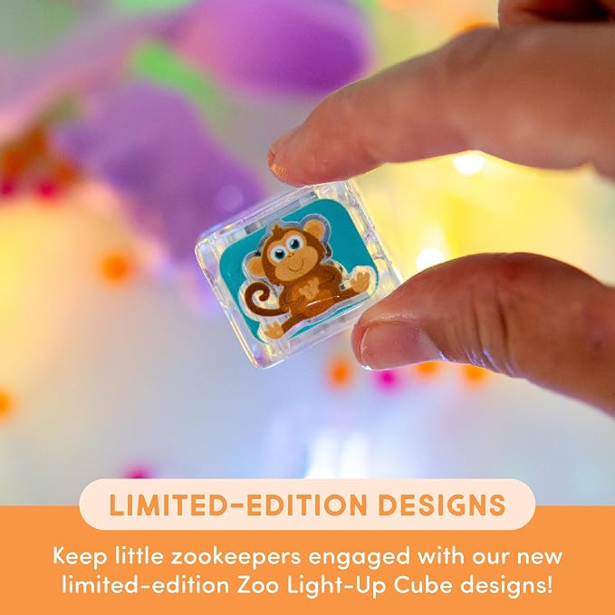 Glo Pals Water-Activated Light-Up Sensory Bath Toy Cubes for Bathtime and Sensory Play, Zoo, Vibrant Light-Up Colored Cubes for Kids and Toddlers, Pack of 6