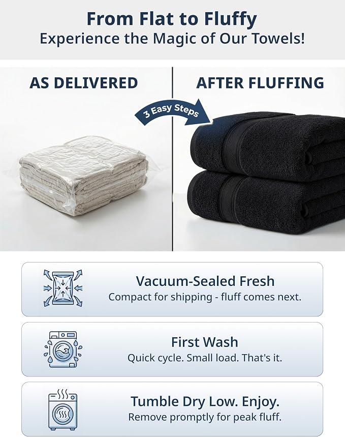Black Hand Towels for Bathroom - 6 Pack (16"x28"), 100% Ringspun Cotton Hand & Face Towel - Soft, Prevent Fraying, Fade and Shrink Resistant - Daily Use Gym Towels for Men & Family Bathroom Hand Towel