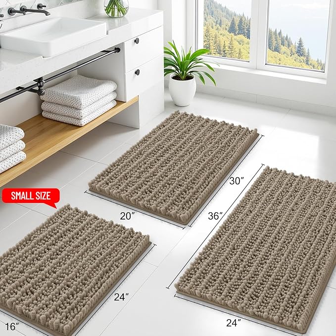 Smiry Bathroom Rugs Mat 59x24, Extra Soft Absorbent Chenille Bath Rugs, Non Slip Rubber Backing Machine Washable Quick Dry Bath Mats for Bathroom Floor, Tub, Shower, Home Decor Accessories, Latte