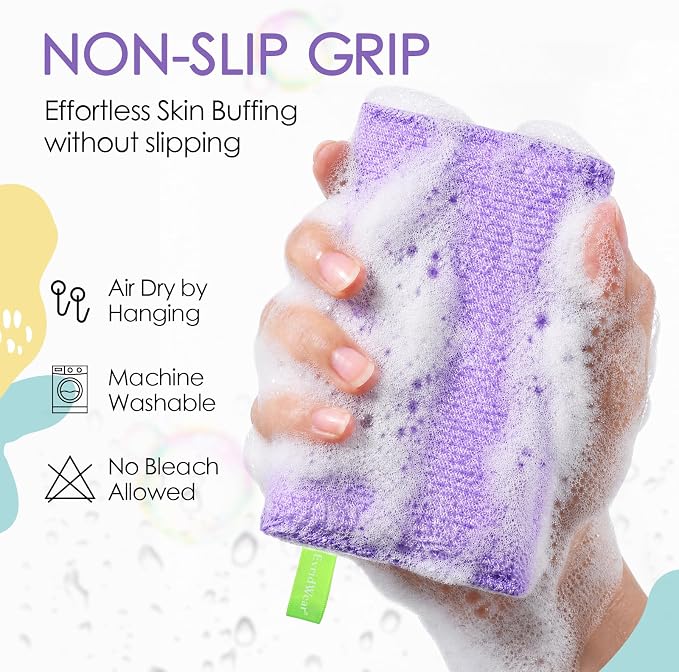 Evridwear 3 Pack Exfoliating Bath Sponges, Body Scrubber for Shower, Textured Loofah Pads for Dead Skin Removal, Body Exfoliator for Smoother Skin, Spa Body Polishing for Men & Women(Macaroon)