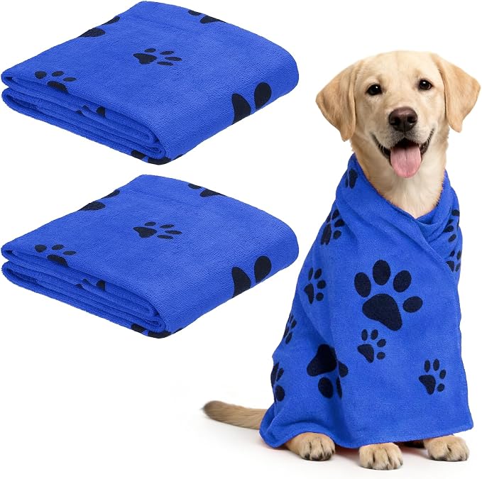 Microfiber Dog Towels for Drying Dogs, 40 x 20 in Super Absorbent Soft Pet Grooming Towel Perfect Dog Shower & Bath Supplies (Blue, 2 Pcs), Intended for Large/Medium/Small Dogs