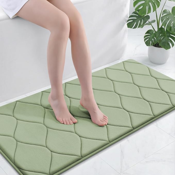 Smiry Memory Foam Bath Mat 47''x24'', Ultra Soft Non-Slip Bathroom Rug, Plush Water Absorbent Quick Dry and Machine Washable Floor Mat for Shower, Tub & Home Decor, Sage Green