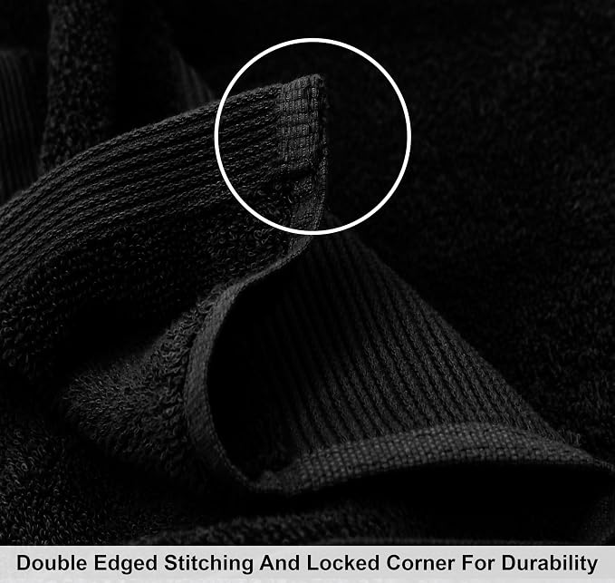 COTTON CRAFT 8 Piece Towel Set - 100% Cotton Plush 500 GSM Bathroom Towels - Soft Super Absorbent Quick Dry - Luxurious Border - 2 Bath, 2 Hand, 4 Washcloth - Black