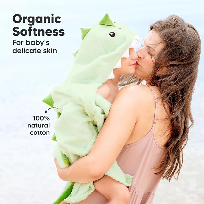 KeaBabies Organic Baby Towel with Hood for Girls, Boys, Soft (Draco) | Absorbent 100% Cotton Hooded Baby Towels for Newborns, Infants, Large Hooded Bath Towels for Babies, Kids, Toddler 1-3