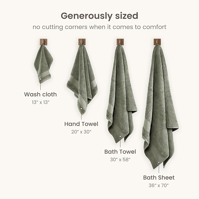 BIOWEAVES 100% Organic Cotton 700 GSM Plush Premium Washcloths 13" x 13" GOTS Certified, Face Towels Perfect for Home & Bathroom - Sage, Pack of 12