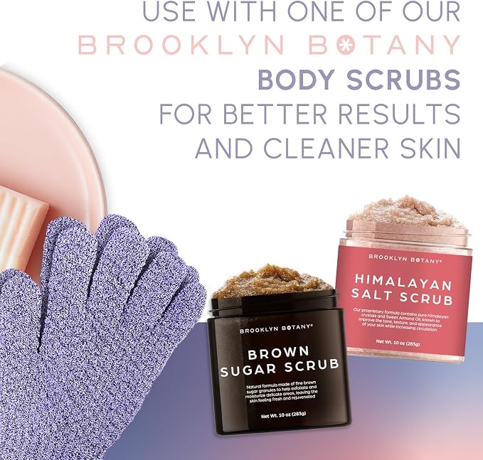 Brooklyn Botany Exfoliating Gloves for Bath and Shower – Heavy Duty Exfoliating Body Scrubber for Massage and Dead Skin Remover for Body – 1 Pair