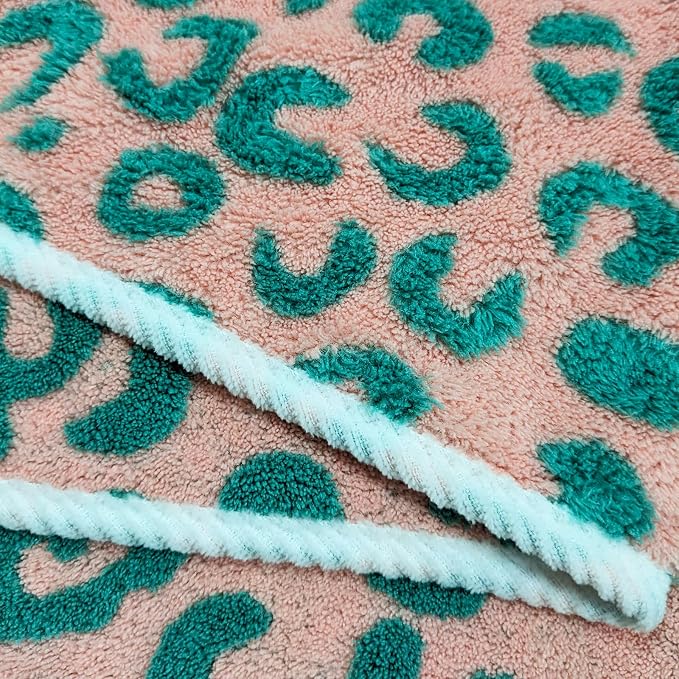 USTIDE 3 Pieces Green Leopard Print Bathtowel Sets Absorbent Soft Towels for Bathroom Gym Bath Sheets (1 Bath Towel, 2Hand Towels)