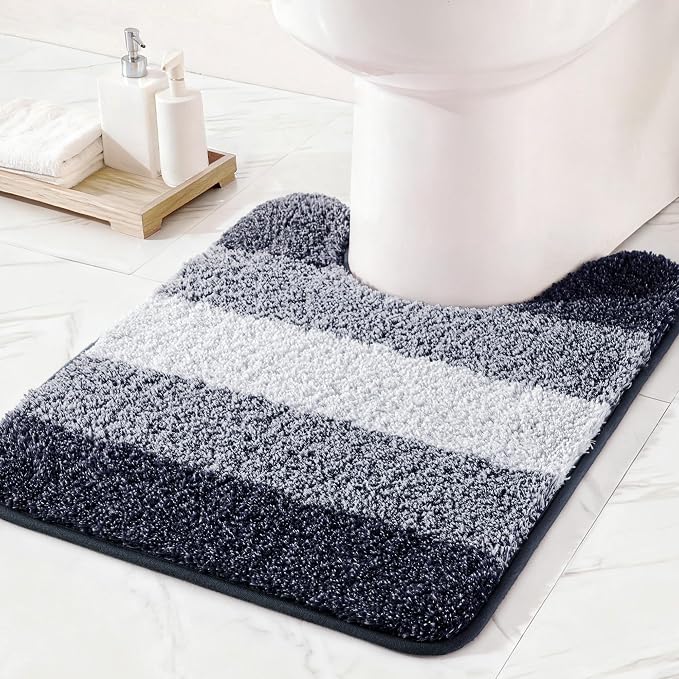 Exclusivo Mezcla Toilet Rugs U-Shaped 20x24, Extra Soft Non Slip Absorbent Microfiber Bath Rugs, Machine Washable Quick Dry Bath Mats for Toilet, Gradient Navy Blue