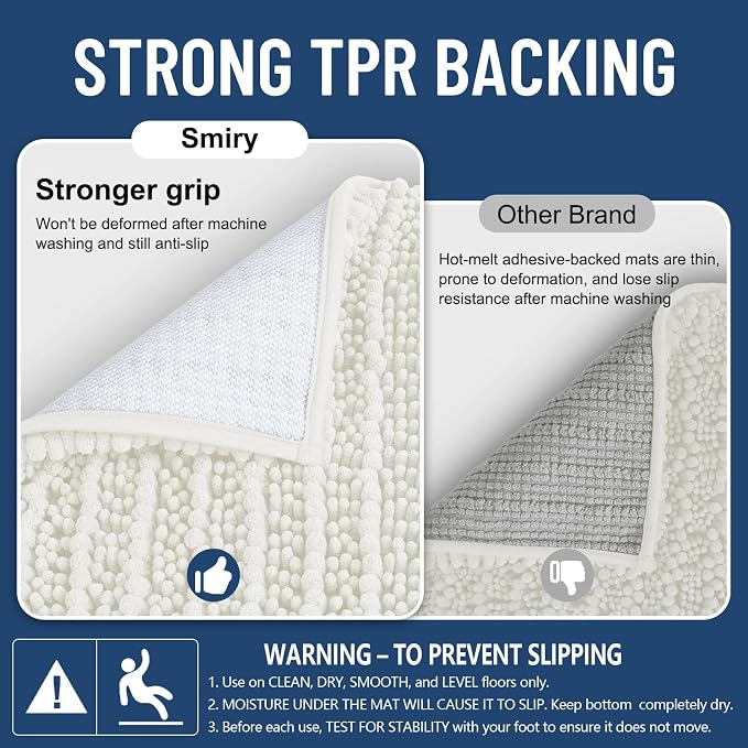Smiry Bathroom Rugs Mat 30x20, Extra Soft Absorbent Chenille Bath Rugs, Non Slip Rubber Backing Machine Washable Quick Dry Bath Mats for Bathroom Floor, Tub, Shower, Home Decor Accessories, Ivory