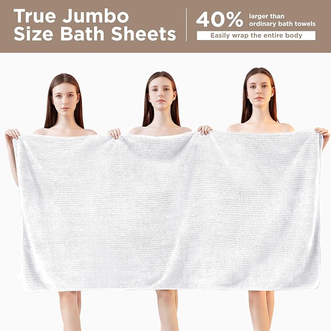 Oversized Bath Towels 8 Piece Towel Set, 2 Extra Large Bath Sheets, 2 Hand, 4 Washcloths, Luxury Soft Super Absorbent Thick Shower Towels for Bathroom, Spa & Hotel, Quick Dry, White