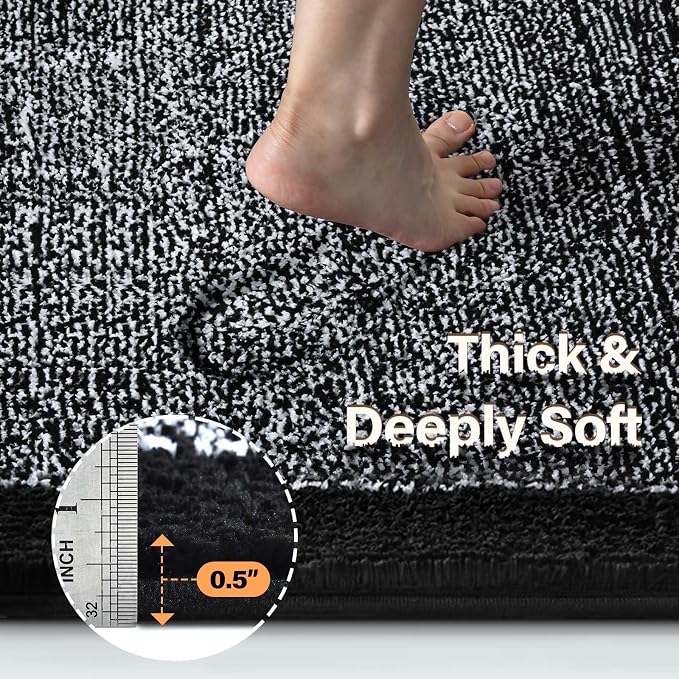 Bathroom Rugs 40x24 Non Slip Washable, Black Bath Mat for Bathroom Floor Tub, Soft Absorbent Quick Dry Mats for Shower, Bathtub,Home Decor