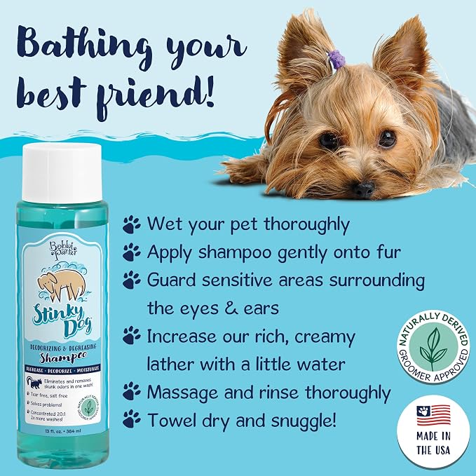 Bobbi Panter Deodorizing Dog Shampoo Chamomile & Plant-Based Deodorizers – Degreasing Natural Formula for Strong Odors, Fresh Clean Scent, Tear-Free, 25:1 Concentrate, Made in USA, 13 oz