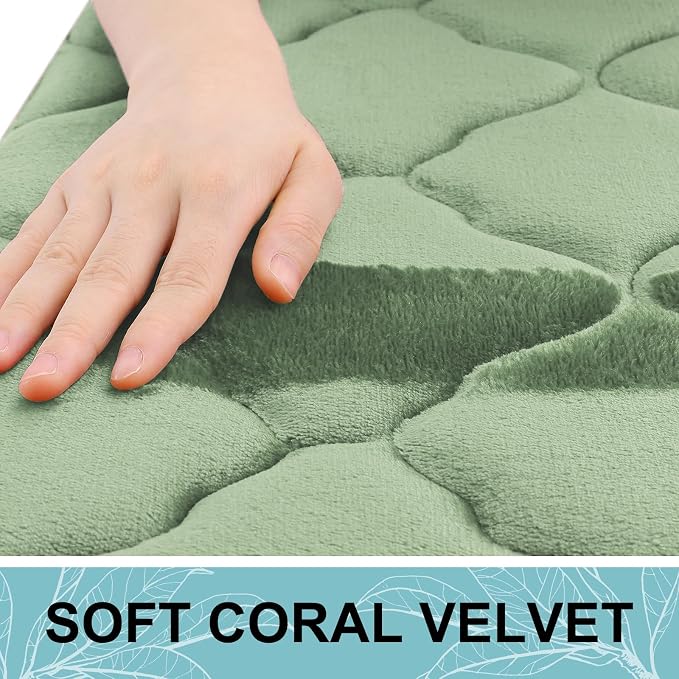 OLANLY Memory Foam Bath Mat Rug 47x32, Ultra Soft and Absorbent Bathroom Rugs, Non-Slip, Comfortable, Machine Washable Bath Carpet for Bathroom Floor, Tub Shower and Home Decor Accessories, Sage Green