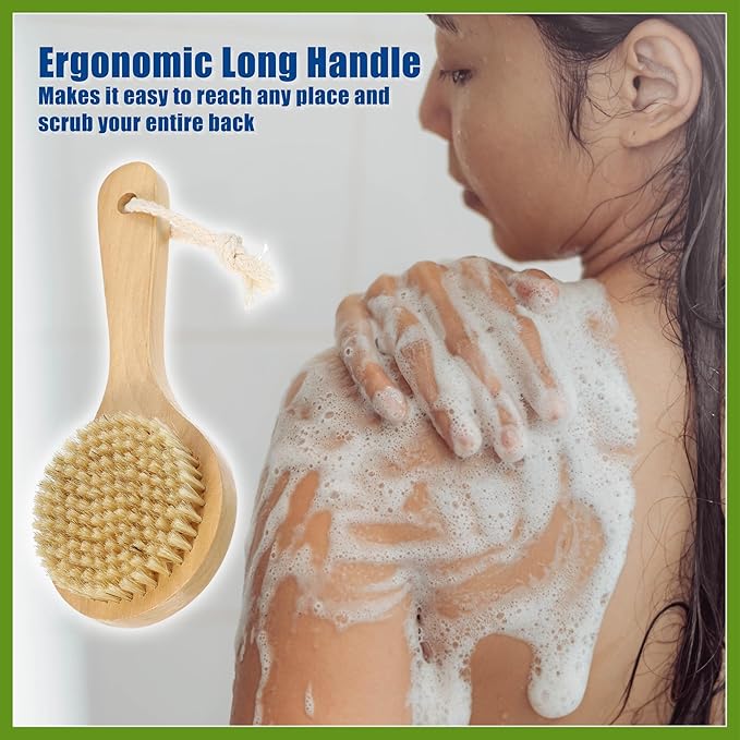 1 Pcs Bath Brush, Back Scrubber Wood for Shower with Short Handle, Brown, 7.9 Inches Beauty