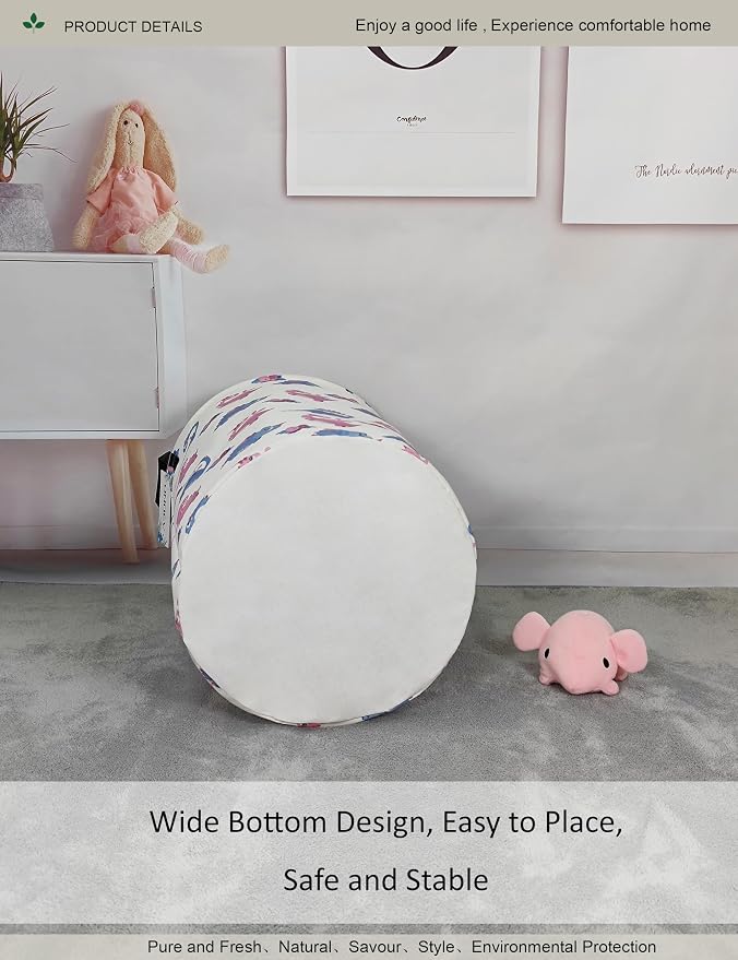Round Pink Dinosaur Laundry Hamper, Household Storage Bin | waterproof foldable canvas bin with sturdy grip handles, large capacity, tidy organizer for bath linens and kids garments