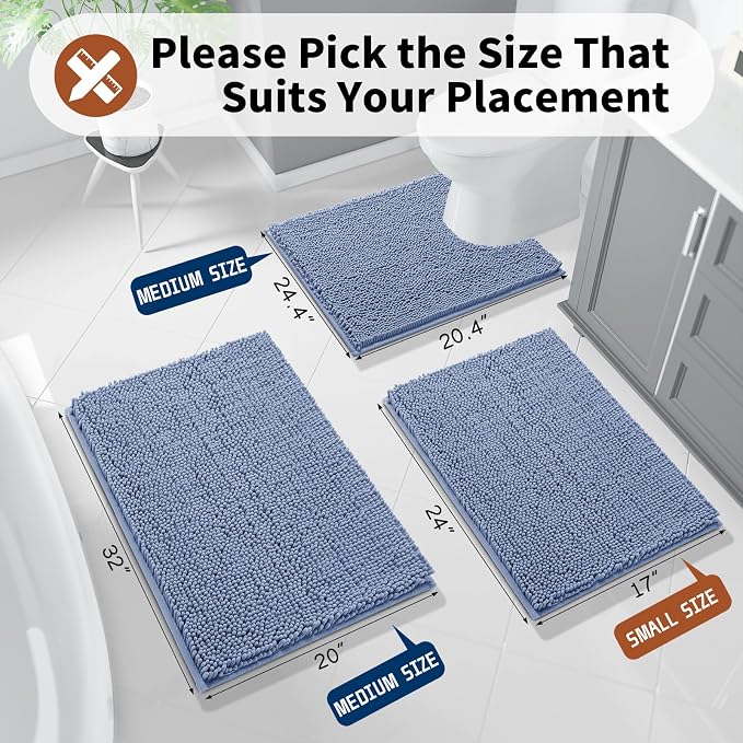 Yimobra Toilet Rugs U Shaped Washable - 24"x20" Non Slip Plush Contour Bath Rugs for Toilet - Super Soft Absorbent Quick Dry Toilet Mats for Bathroom,Denim Blue