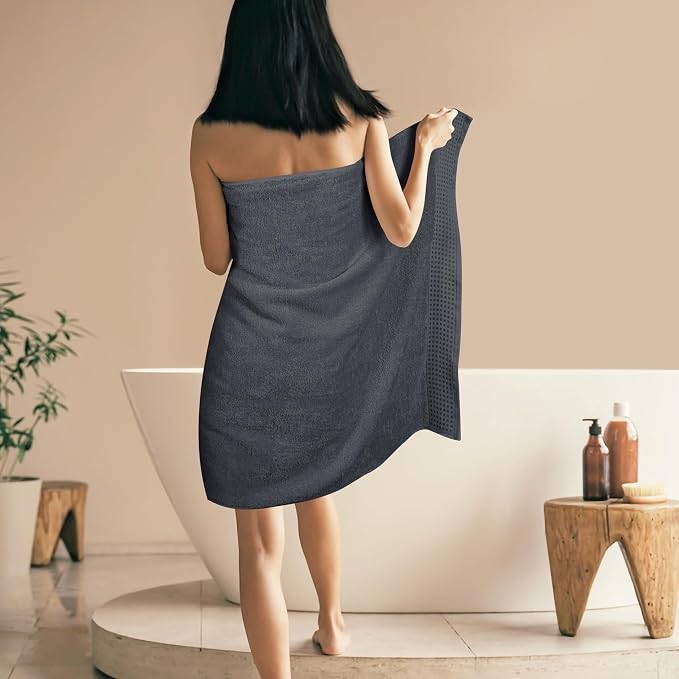 GLAMBURG 100% Cotton Oversized 2 Pack Bath Sheets 35x70, Ultra Soft Highly Absorbant Compact Quickdry & Lightweight Large Bath Sheet Set, Ideal for Gym Travel Camp Pool - Charcoal Grey