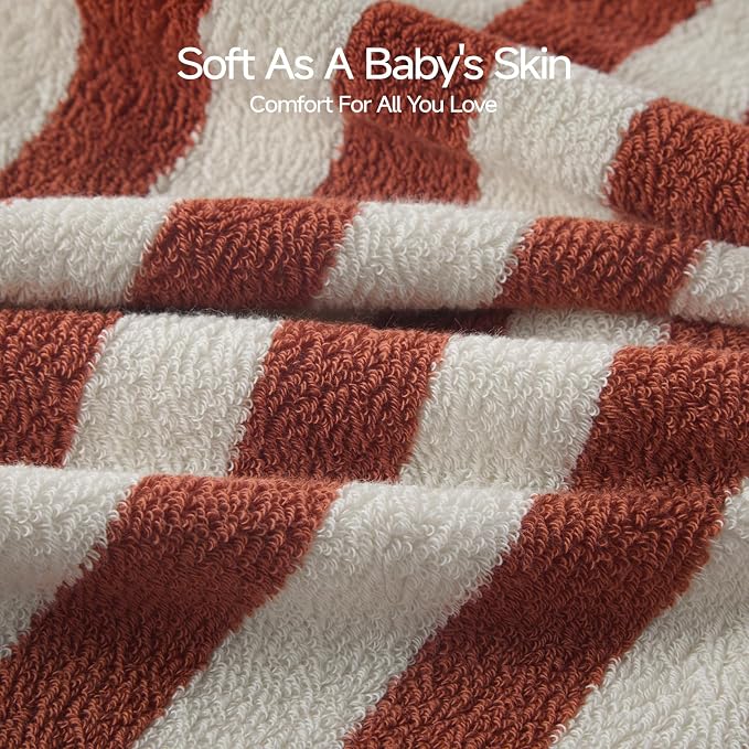 REDKISS Brown Striped Hand Towels for Bathroom, Kitchen Decor, Guest Use, Ultra Soft and Highly Absorbent for Kids Adults, 100% Cotton, 12” x 28”, 2 Pack