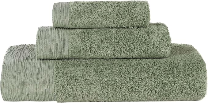 Superior Rayon from Bamboo Blend 3-Piece Towel Set, Luxury Quick Dry, Bathroom Essentials, Shower, Spa, Plush Soft Absorbent Towels, Includes 1 Bath, 1 Hand, 1 Washcloth/Face Towel, Green