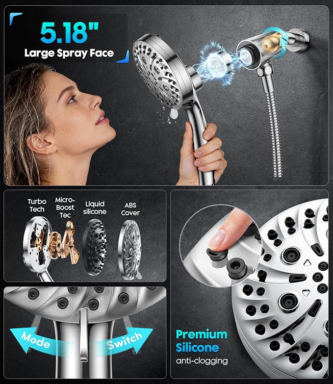 Shower Head with Handheld JOMST- Filtered High Pressure 10 Spray Modes, Built-in Power Wash for Pets&Tile, Magnetic Adjustable Bracket, Anti-Clog Nozzles, Water Softener Removes Chlorine&Hard Water