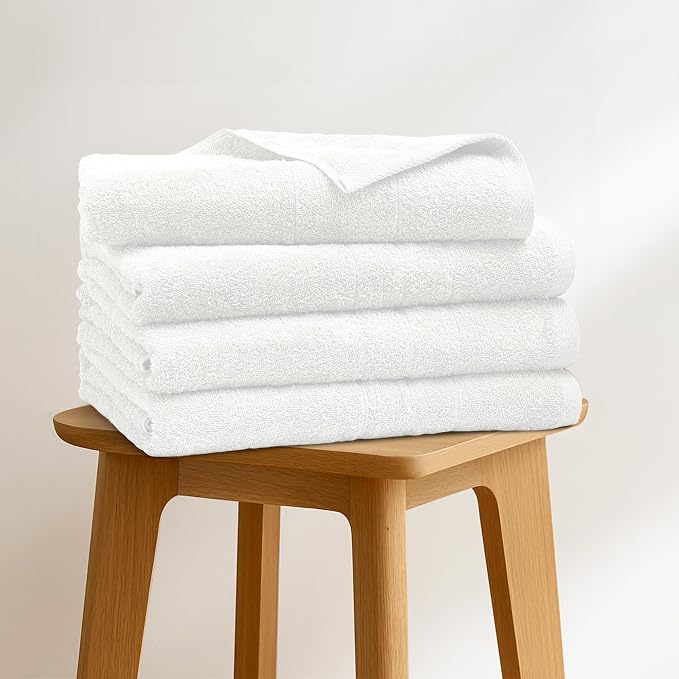 Bath Towels Set of 4 – 100% Ring Spun Cotton White Extra Large Towels for Bathroom, Spa Use (55x28 in) – 550 GSM Super Soft and Quick Dry Large Bath Sheets for Adults