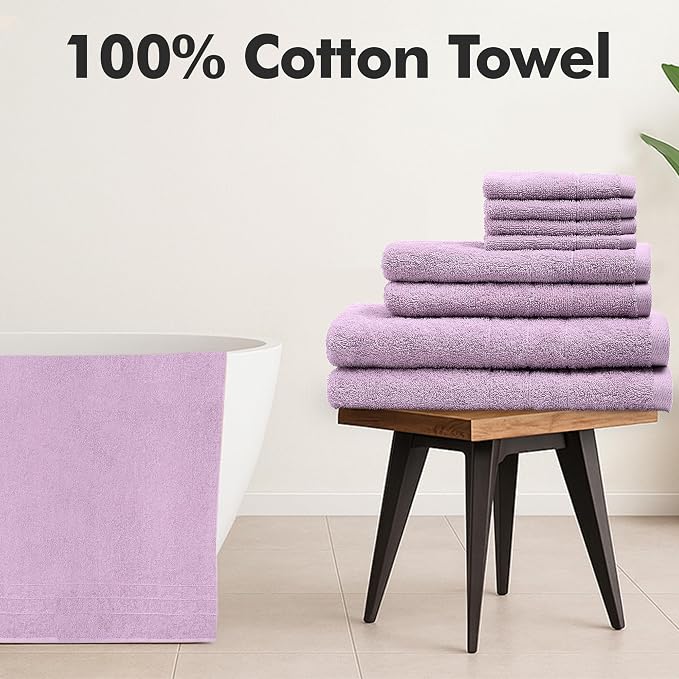 Bath Towels Set of 8 – 100% Ring Spun Cotton (Lilac) Bathroom Towel Set Bale Includes 2 Bath, 2 Hand, 4 Face Towels – 550 GSM Soft, Absorbent & Quick Dry Towel for Bathroom, Spa, Kitchen, Hotel Use