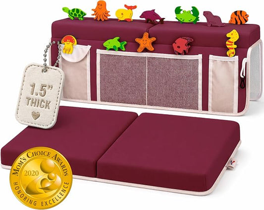 Supa Ant Bath Kneeler –8 Suction Cups & 1.5" Padding.Certified Non Toxic Bath Kneeling Pad for Bath Tub & 5 Bath Toy Organizer. Fast Dry Baby Bath Kneeler and Elbow Rest Pad Set Bordeaux