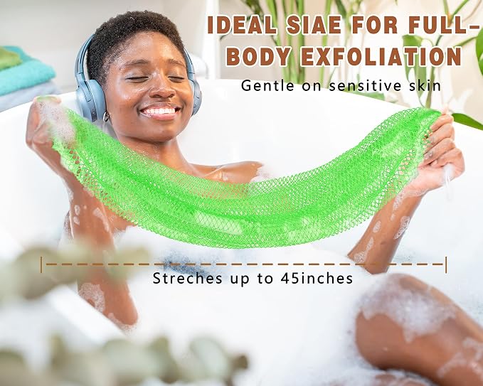 2 Pack African Net Sponge Exfoliating Body Scrubber Bath Sponge for Daily Use (Light Purple + Light Green)