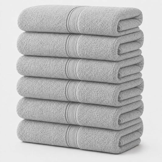 Terry Bath Sheet Set of 6 L Grey Bath Towels Set 35x70 Inches, 100 Combed Long Staple Cotton 600 GSM Highly Absorbent Ultra Soft Oversized Large Luxury Hotel & Spa Quality Bathroom Towels Set