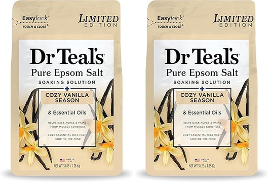Dr Teal's Epsom Salt Magnesium Soak, Limited Edition Cozy Vanilla Season, 3lbs (Pack of 2)