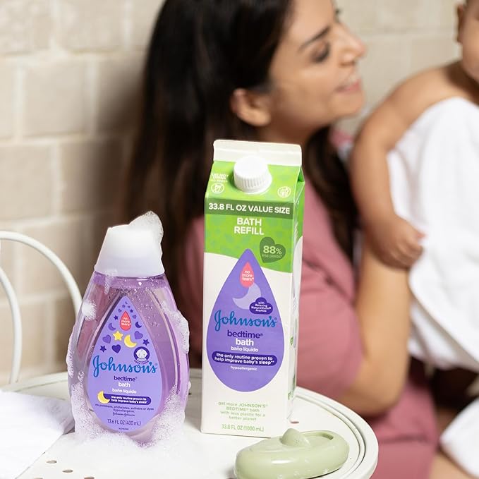 Johnson's Bedtime Bath with Relaxing & Soothing NaturalCalm Aromas, Hypoallergenic, Gentle & Tear-Free Nighttime Bubble Bath for Babies & Kids, Value Size Refill, 33.8 fl. Oz (Pack of 2)