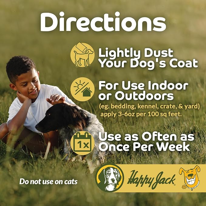 Happy Jack Flea and Tick Powder for Dogs & Puppies, Odorless, 5 oz | Flea Treatment & Control, Kills Pests, Ticks & Lice, Non-Staining, Dust on Sleeping Quarters & Dogs