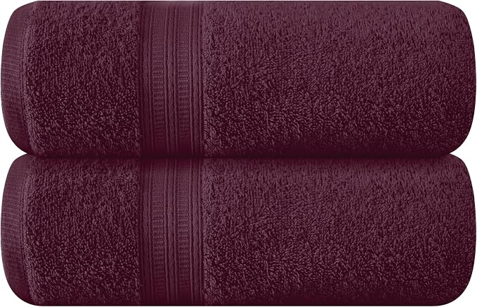 BOUTIQUO Cotton 2 Pack Oversized Bath Towel Set, Large Bath Towels 27x54, Ultra Soft, Absorbent, Compact, Quick Drying and Lightweight, Eco-Friendly and 100% Recyclable Towel Set - Burgundy