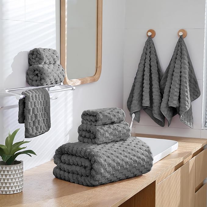 Oversized Bath Towels 40x80 Inches Extra Large Bath Sheets for Adults Super Soft Quick Dry Highly Absobent Microfiber Shower Towels for Bathroom（Charcoal Gray, 6Piece