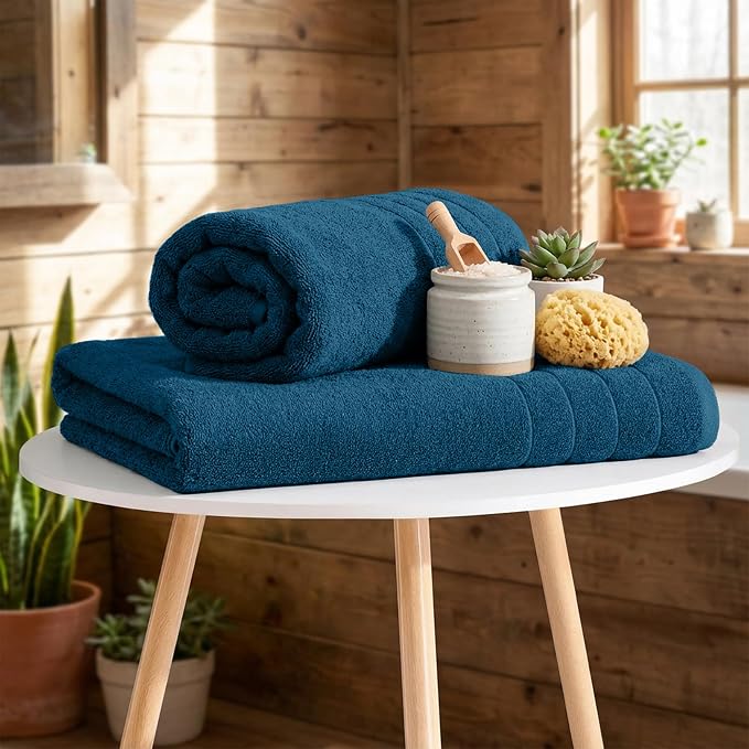 RIVERSIDE Pack of 4 Premium Extra Large Bath Towels 30 x 60 Inches, 100% Cotton, Super Soft & Highly Absorbent, Larger & Lighter Weight, Quicker to Dry, Perfect for Bathroom, Blue Opal