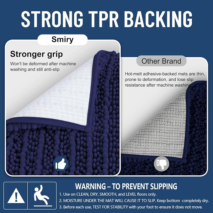 Smiry Bathroom Rugs Mat 34x21, Extra Soft Absorbent Chenille Bath Rugs, Non Slip Rubber Backing Machine Washable Quick Dry Bath Mats for Bathroom Floor, Tub, Shower, Home Decor Accessories, Navy Blue