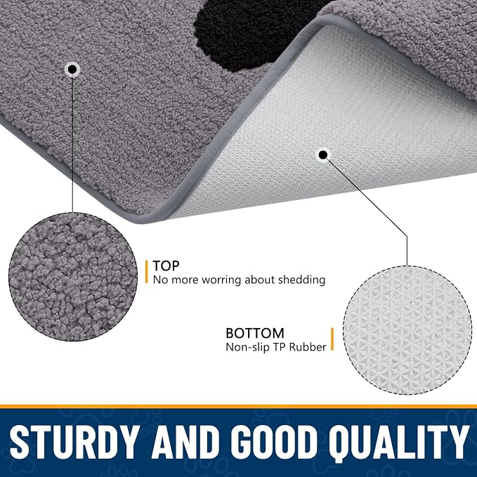 Smiry Dog Door Mat for Muddy Paws, Absorbs Moisture and Dirt, Low-Profile Entryway Mat with Non-Slip Backing, Entry Indoor Outdoor Doormat for Inside Floor (59x24 Inches, Grey, Paw)
