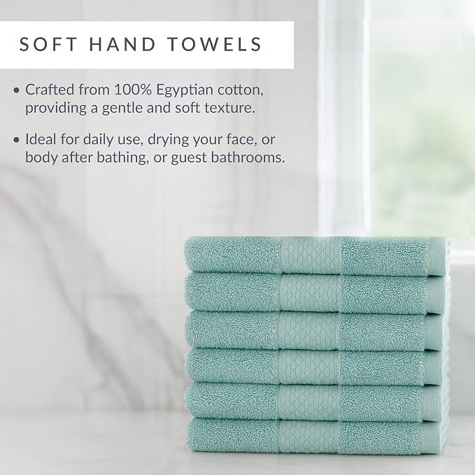 Maisonette Loft Egyptian Cotton Turkish Hand Towels - Soft, Absorbent Washcloths for Face - Ideal Quick Dry Small Towel Wash Cloth Set for Bathroom - (13" x 13", 6 Pack) - Turquoise