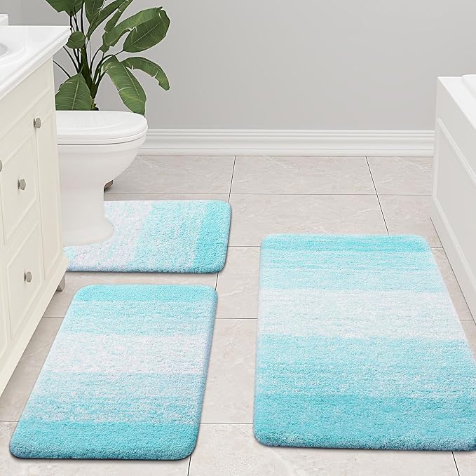Arotive Microfiber Bathroom Rugs, Shaggy Soft and Absorbent Bath Rug, Thick Plush Machine Washable Dry Bath Mats for Bathroom, Tub and Shower, 24x16, Sky Blue, Rectangular