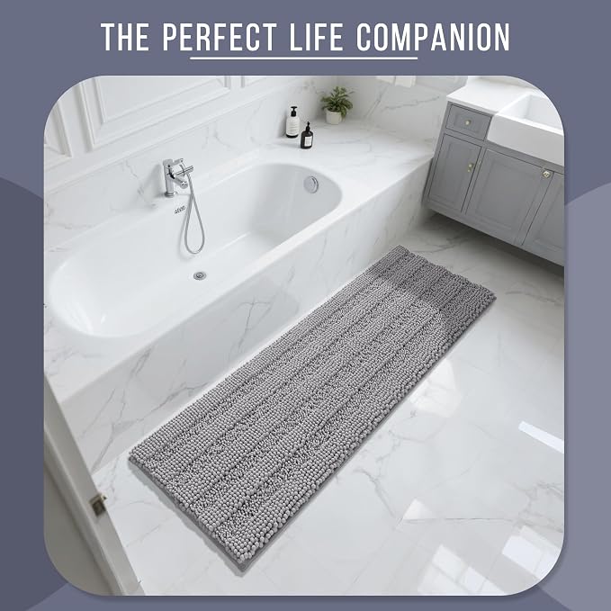 Yimobra Bathroom Runner Rugs 60"x24", Non Slip and Absorbent Bath Mat, Super Soft Water Absorbent Hallway Carpet, Machine Washable Rug for Vanity Tub Shower, Gray