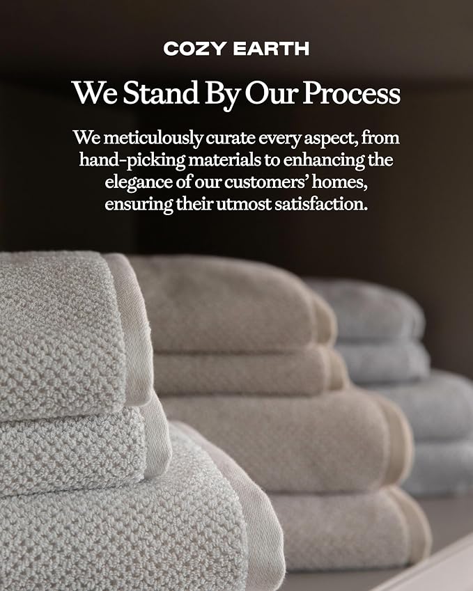 Cozy Earth Nantucket 60% Cotton 40% Viscose from Bamboo Bath Towel - 600 GSM Plush & Fast-Drying with Rice Weave Pattern - 2 Pack 30" x 58" Luxury Bath Towel - Harbor Mist