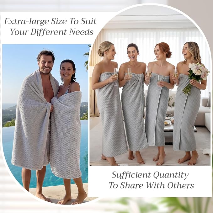 Peryiter 4 Pcs Oversized Bath Towels 40 x 80 Inch Extra Large Gray Bath Sheets for Adults Jumbo Microfiber Towels Coral Velvet Highly Absorbent Bathroom Towel for Adults Home Beach