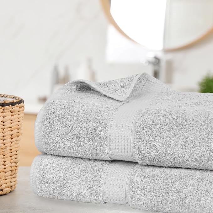 SUPERIOR Egyptian Cotton Pile Heavyweight Bath Sheet, 2 Piece Set, Silver | Highly Absorbent, Ultra Soft Luxury 800 GSM Towel Set for Bathroom, Shower, Hotel Essentials Oversize Plush Madeline Towels