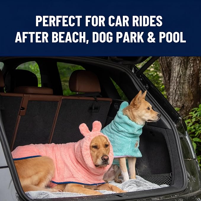 DERPYCHAPPY Premium Dog Towel Robe & Dog Bathrobe for Drying Dogs Made in Korea | Super Absorbent Quick & Adjustable Microfiber Bath Towel for Cats & Puppy Robes After Bath | Soft Warm Coat (Pink,M)