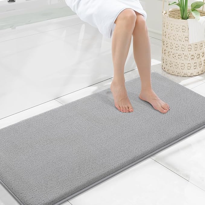 Smiry Memory Foam Bath Mat 47x20, Extra Soft Bathroom Rug, Ultra Absorbent, Quick Dry, Machine Washable Bathroom Mat for Shower, Tub & Floor Decor, Grey