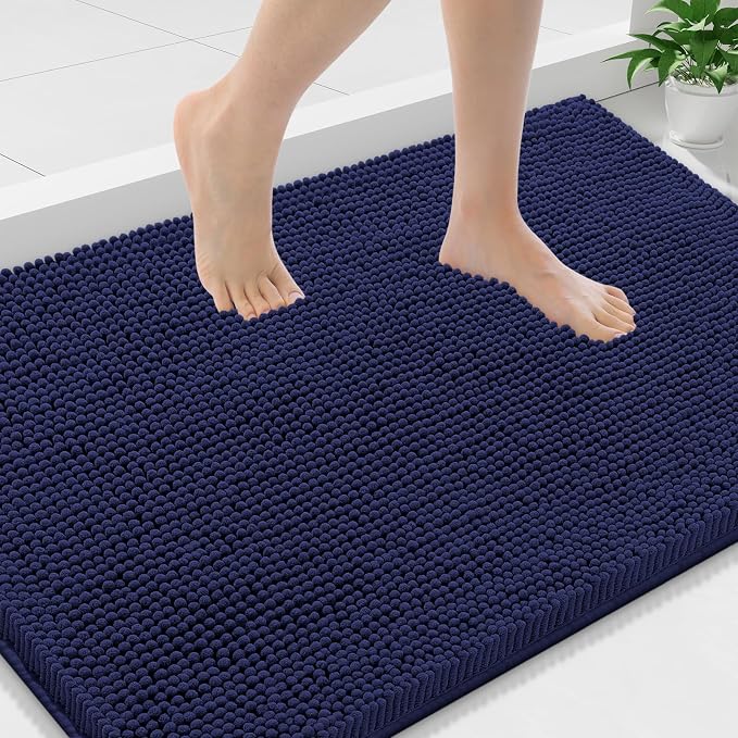 Smiry Luxury Chenille Bathroom Rugs 36x24, Extra Soft and Absorbent Shaggy Bath Mat, Machine Washable, Non-Slip Plush Carpet Runner for Tub, Shower, and Floor, Home Decor Accessories, Navy Blue