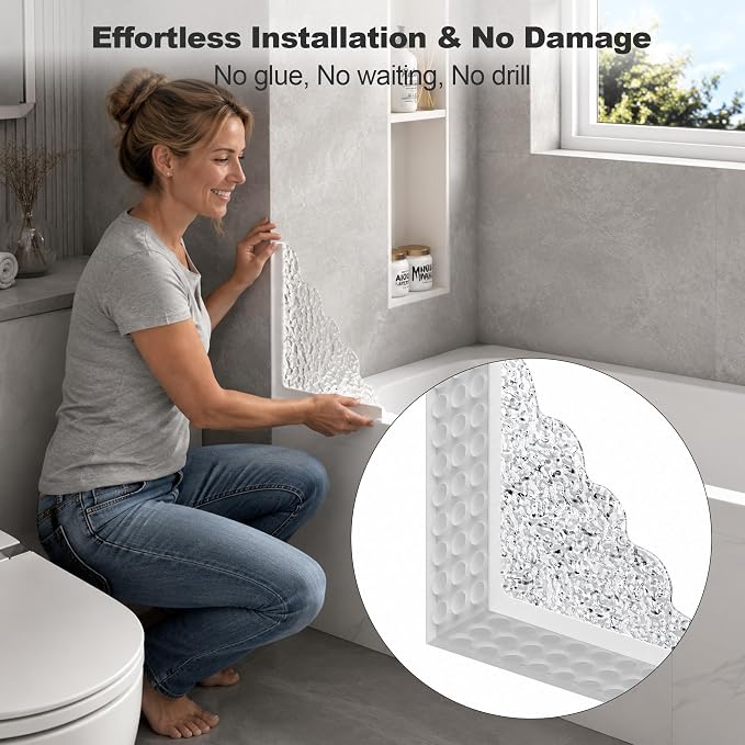 Webetop 2 Pack Shower Splash Guard for Bathtub – Silicone Acrylic Shower Splash Guards with Suction Cups, No-Adhesive Bathtub Shower Corner Water Guards to Keep Water in Shower or Bath, White