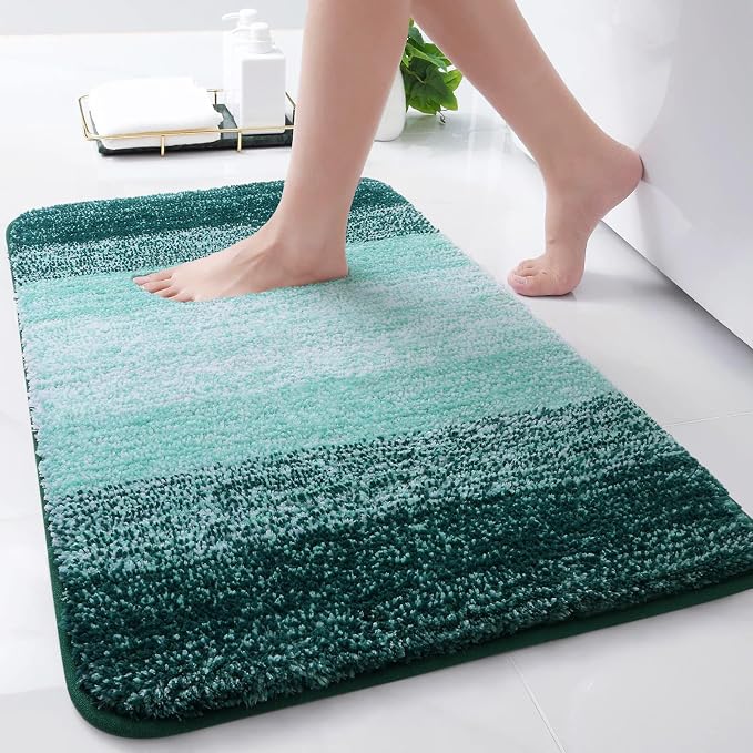 Arotive Microfiber Bathroom Rugs, Shaggy Soft and Absorbent Bath Rug, Thick Plush Machine Washable Dry Bath Mats for Bathroom, Tub and Shower, 30x17, Dark Green, Rectangular
