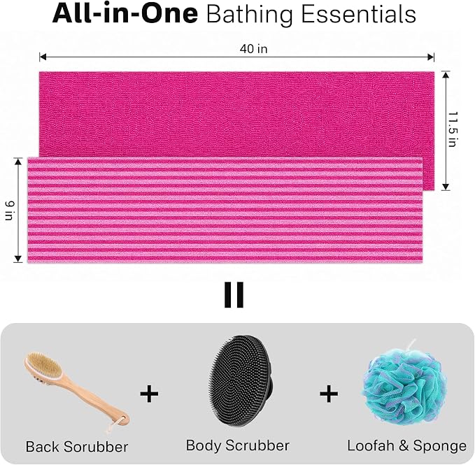 Yiclick Exfoliating Washcloth Towel, Back Scrubber for Shower for Women, Exfoliating Body Scrubber, Loofah Sponge Wash Cloth, Korean Japanese Exfoliating Shower Towel, Exfoliator Washer for Bath